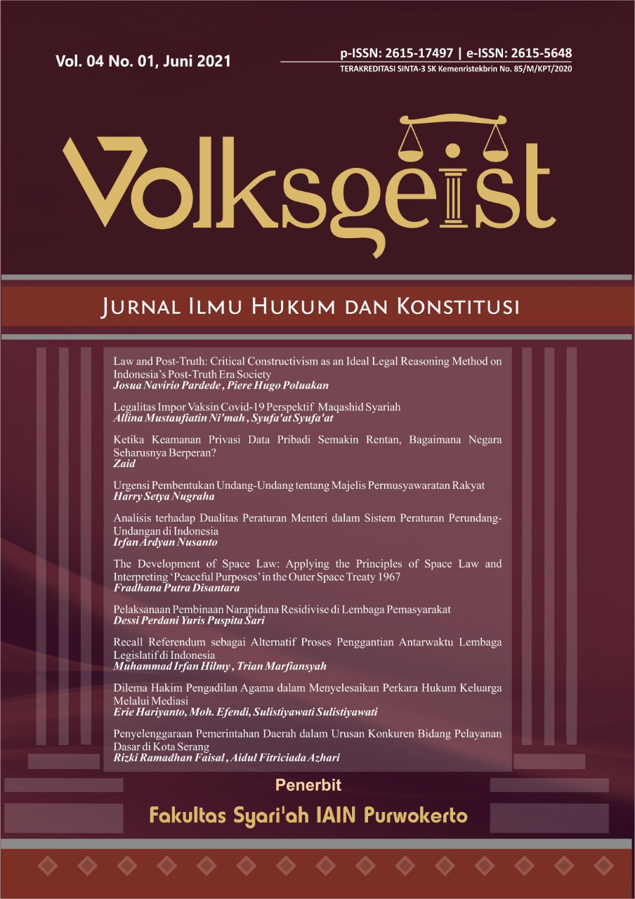                     View Vol. 4 Issue 1 (2021) Volksgeist: Jurnal Ilmu Hukum dan Konstitusi
                