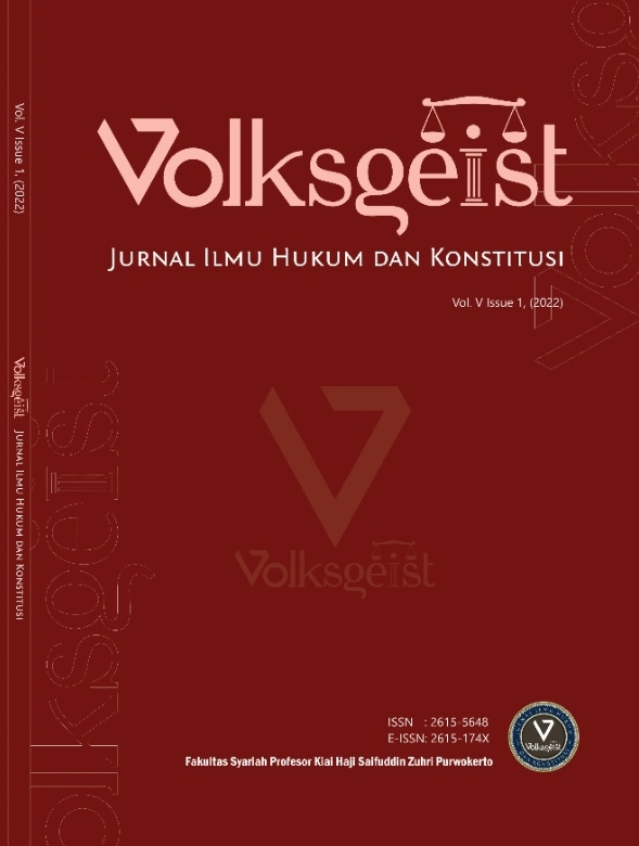					View Vol. 5 Issue 1 (2022) Volksgeist: Jurnal Ilmu Hukum dan Konstitusi
				