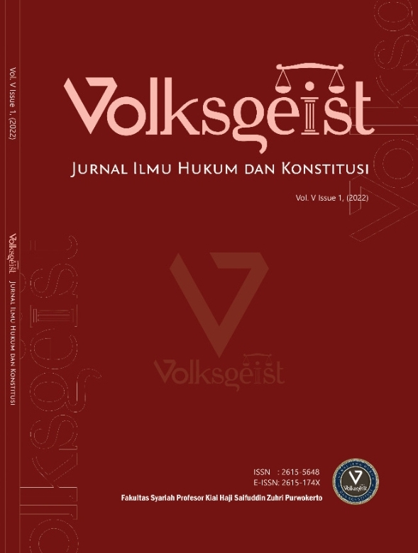                     View Vol. 5 Issue 1 (2022) Volksgeist: Jurnal Ilmu Hukum dan Konstitusi
                