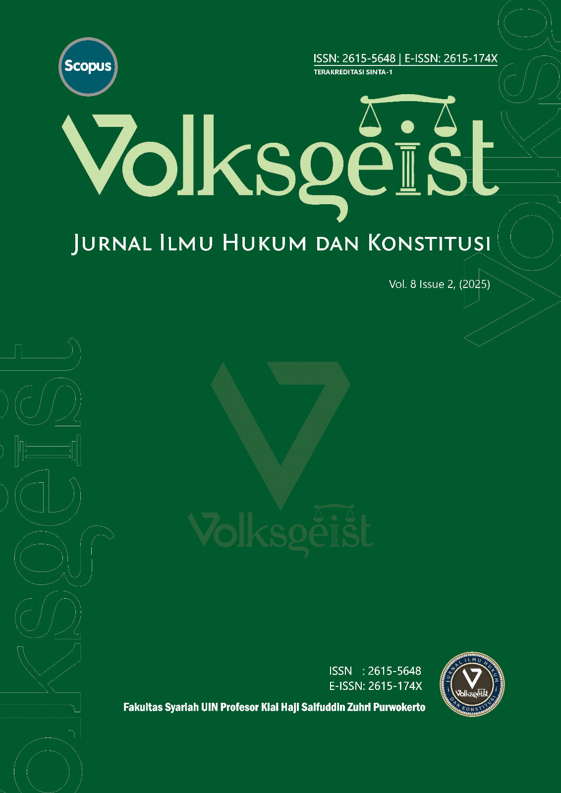 					View Vol. 8 Issue 2 (2025) Volksgeist: Jurnal Ilmu Hukum Dan Konstitusi
				